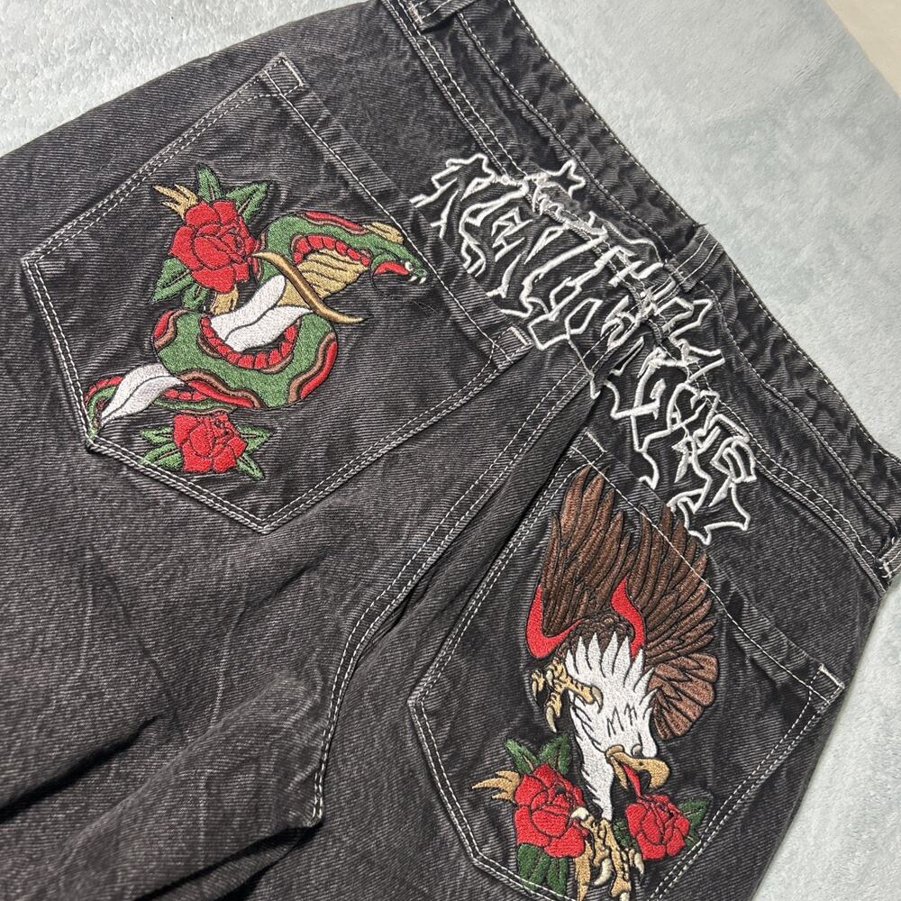 Y2k 2000s Eagle Snake Beyond Baggy Jeans 32x27 Raw Hem Loose Ninth Ambush Hall